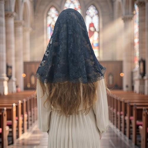 Black lace chapel veil - lace,