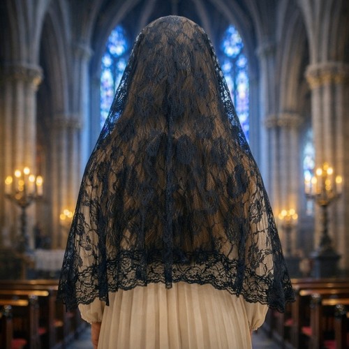 Black lace chapel veil - veil,